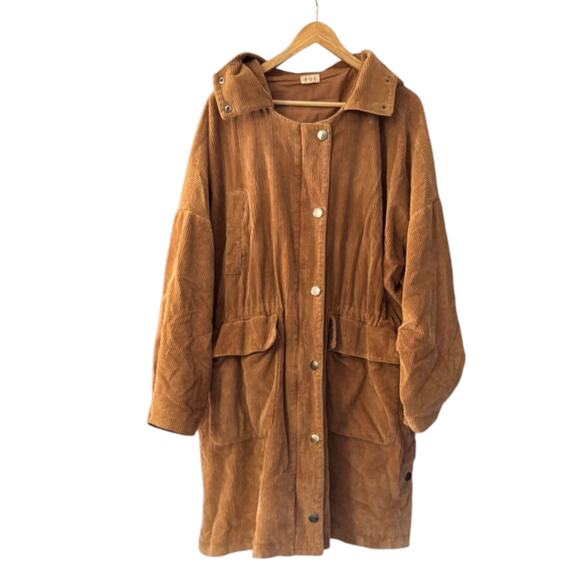 POL Corduroy jacket Oversized Hooded Button Down Trench Coat Tan Western Utility - Picture 1 of 7